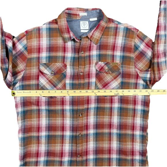 Volcom Shirt Mens Large Red Browning Sleeve Plaid Classic Fit Lumberjack Skater - Picture 6 of 11